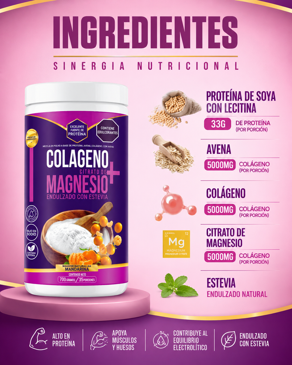 COLAGENO HIDROLIZADO MORADO CITRATO MAGNESIO X 700 g