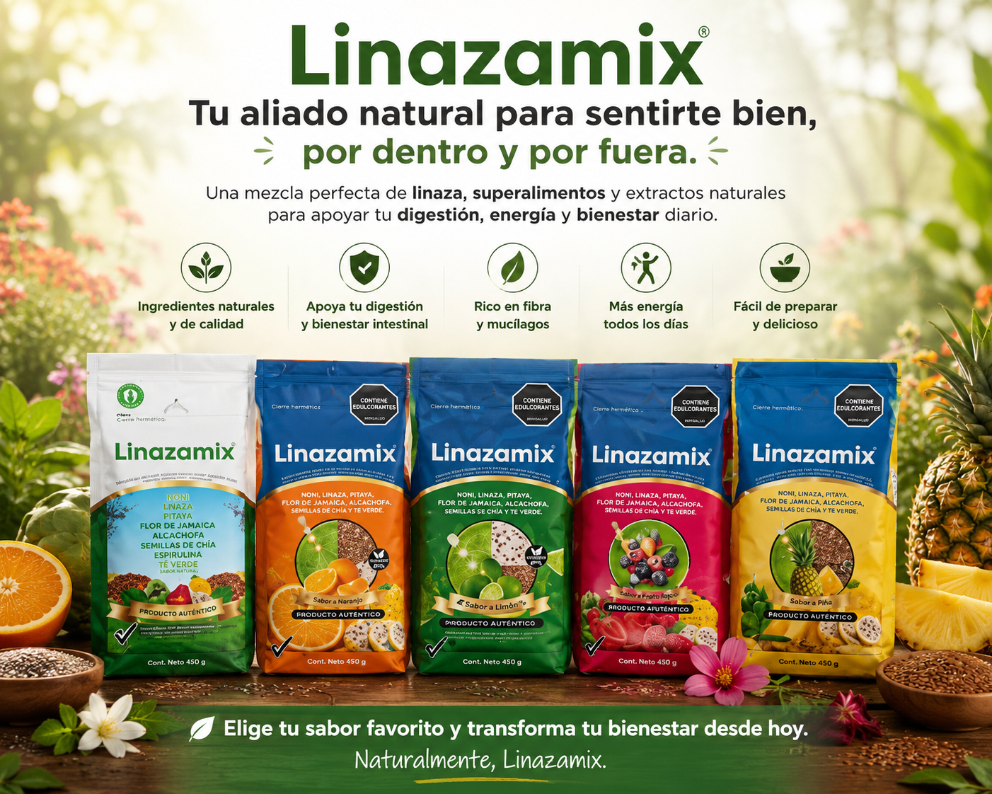 COMBO X 4 LINAZAMIX NATURAL O SABOR X 450 g
