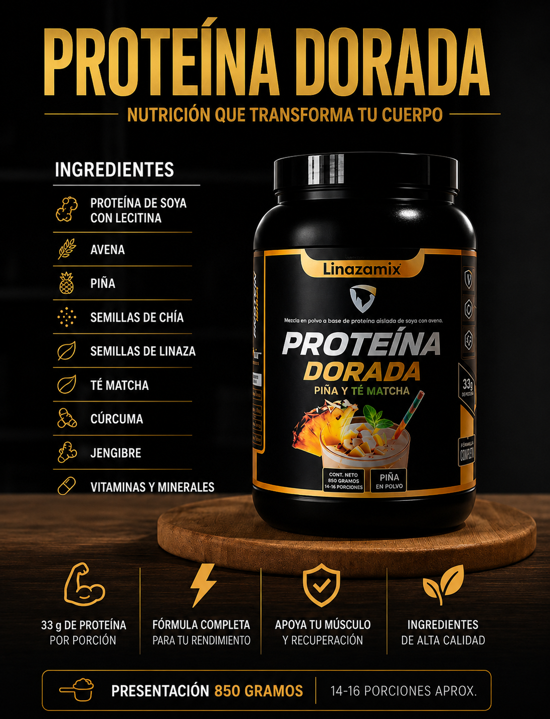 PROTEINA DORADA TE MATCHA X 850 g
