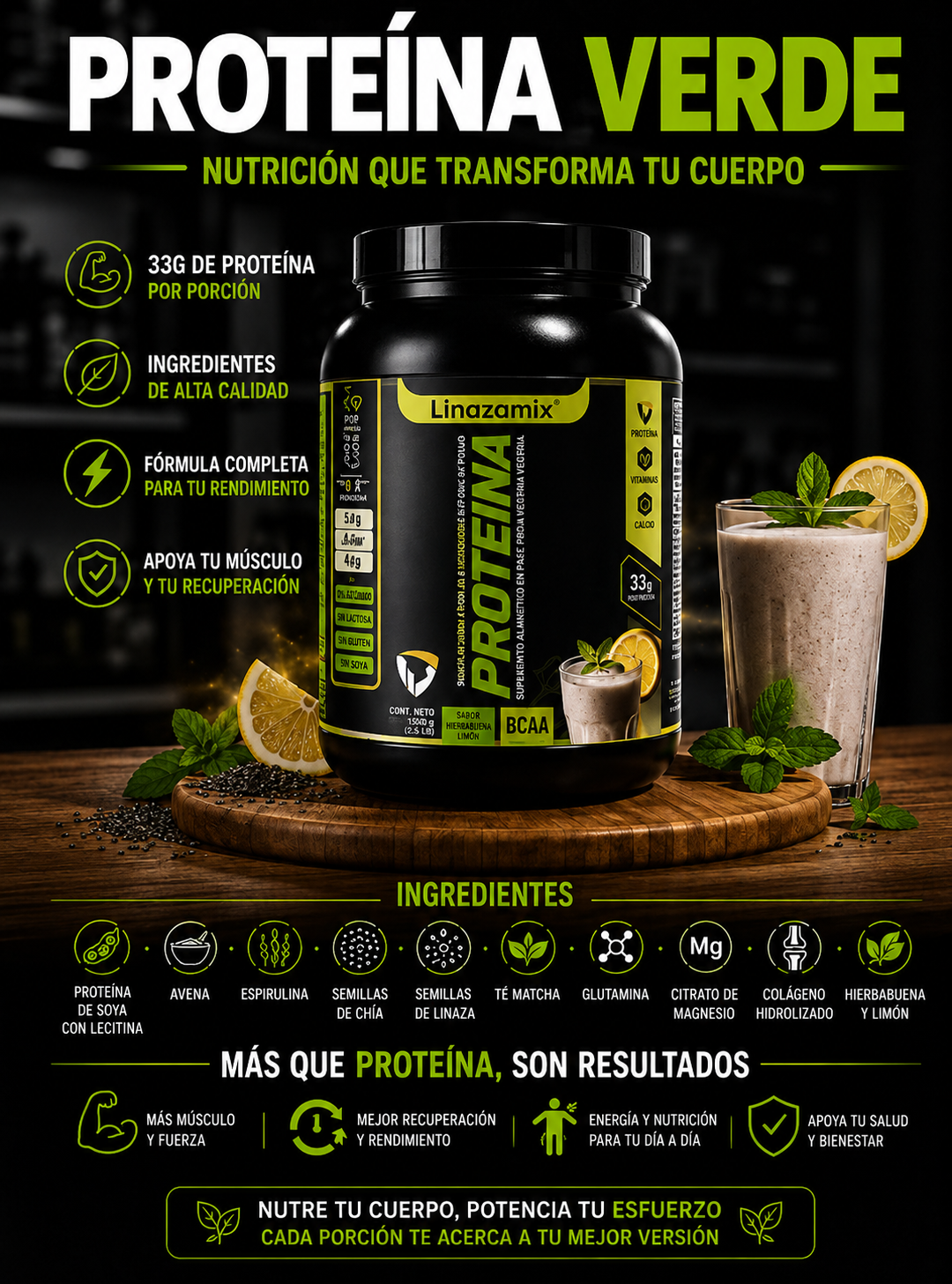 PROTEINA VERDE HIERBABUENA LIMON X 1500 g
