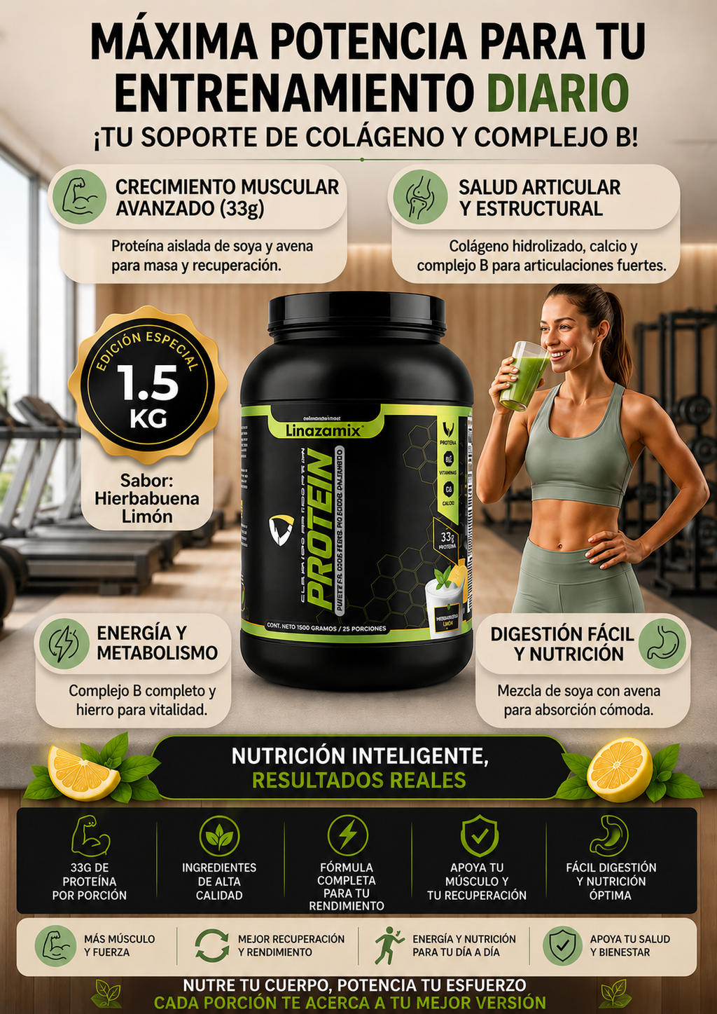 PROTEINA VERDE HIERBABUENA LIMON X 1500 g