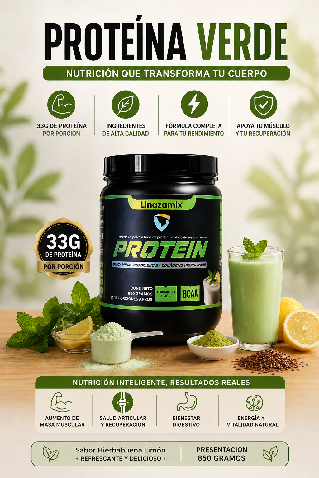 PROTEINA VERDE HIERBABUENA LIMON X 850 g